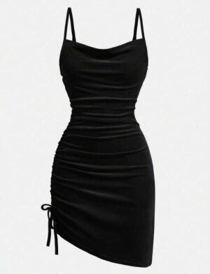 Midnight Black Ruched Bodycon Mini Dress