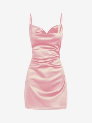 Blush Pink Satin Cowl Neck Mini Dress