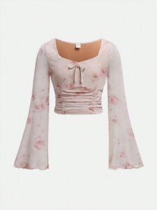 Rosé Bloom Bell Sleeve Top