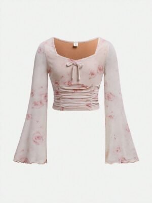 Rosé Bloom Bell Sleeve Top