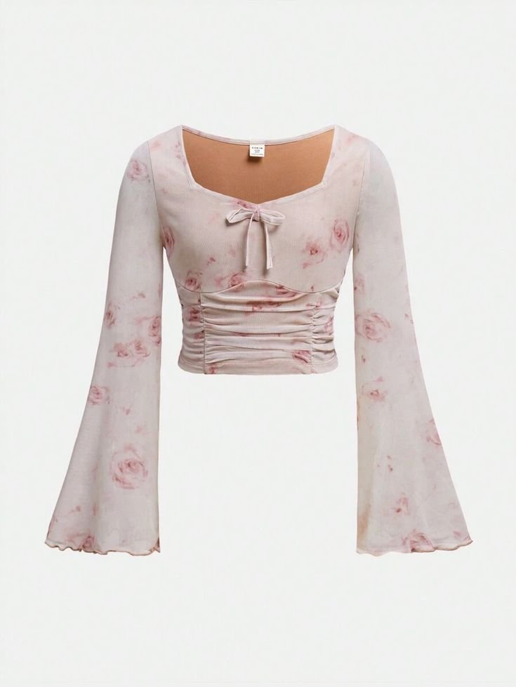 Rosé Bloom Bell Sleeve Top