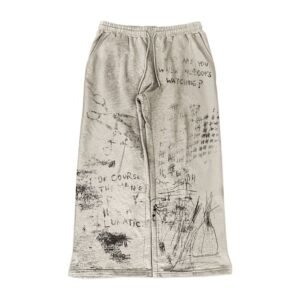 Beige Graffiti Print Wide-Leg Jogger