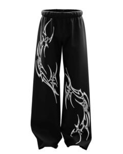 Black Tribal Graphic Wide-Leg Jogger